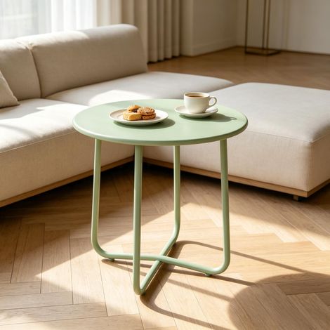 Tavolino da esterno Ø 48 x 51 cm, struttura in metallo, base incrociata, piedini regolabili, verde (1/5)