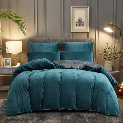 Bettwäsche-Set 155x220cm Blau Grau Flauschig Wendebettwäsche mit Reißverschluss
