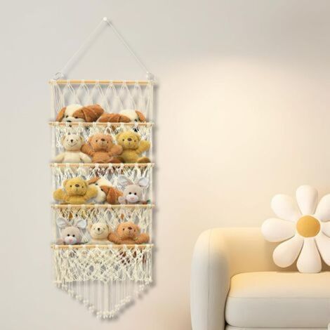 Étagère de rangement verticale polyvalente à 4 niveaux pour peluches - Organisateur de rangement suspendu sécurisé pour chambre d'enfant (Beige) (1/5)