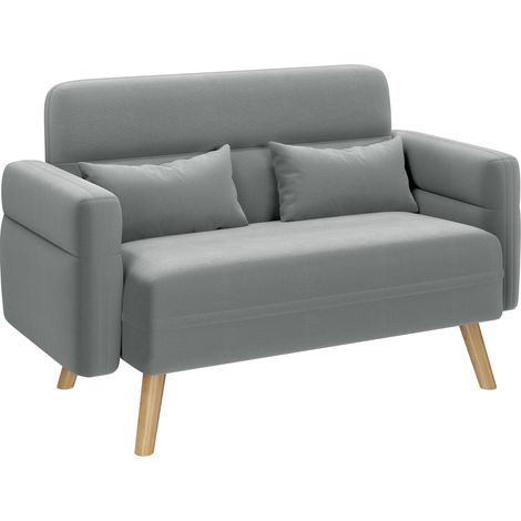 Yaheetech Divano Imbottito a 2 Posti Divanetto in Tessuto con Cuscini Lombari Gambe in Legno Massiccio Divano per Piccoli Spazi Dormitorio Ufficio Camera da Letto Grigio Chiaro (1/5)