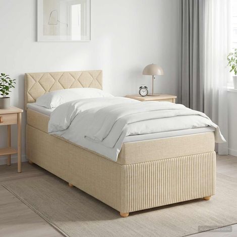 Cama box spring con colchón Crema 100 x 200 cm Tela (1/5)