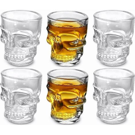 Lot de 6 verres à shot en forme de crâne de 45 ml, transparents. (1/5)