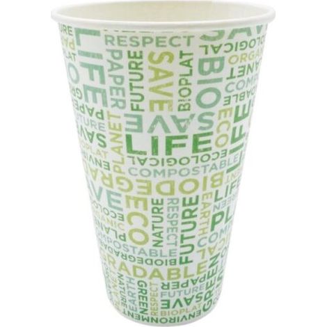 Verre jetable Texte Bio 410 ml - 100 pièces - Ecobioshopping