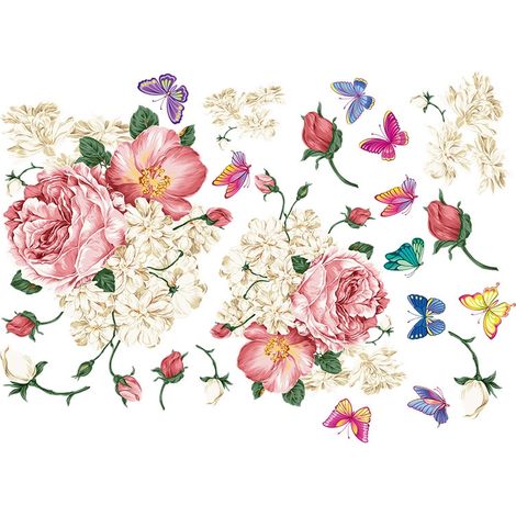 Stickers muraux pivoine et rose pour chambre à coucher (Dimensions : 83 cm x 60 cm) (1/5)