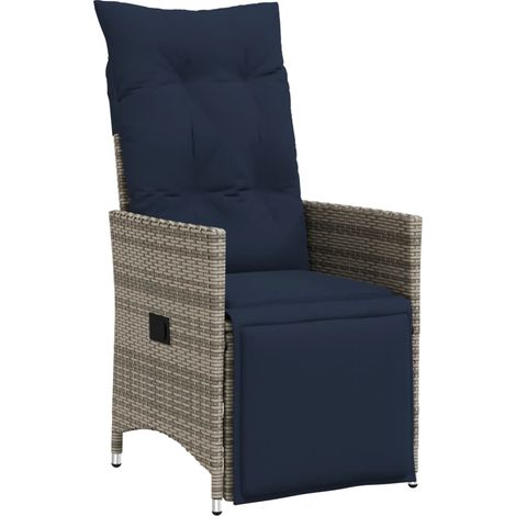 Maison Exclusive - Sedia da giardino reclinabile con cuscini grigia in polyrattan