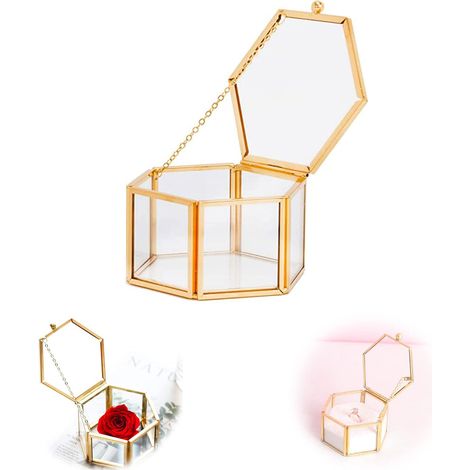 Boîte à Bijoux Géométrique Doré, Boîte à Bijoux Hexagone en Ver (1/5)