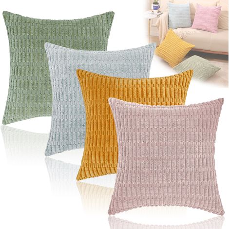 Lot de 4 housses de coussin décoratives neutres 45 x 45 cm pour salon, canapé, lit, style rustique, bohème et champêtre. (1/5)