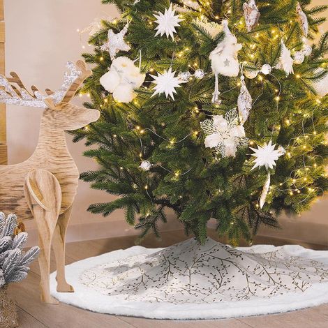 Jupe d'arbre de Noël, ornement de Noël en fausse peluche or blanc 36", tapis en velours à base d'arbre pour fête de Noël (1/4)