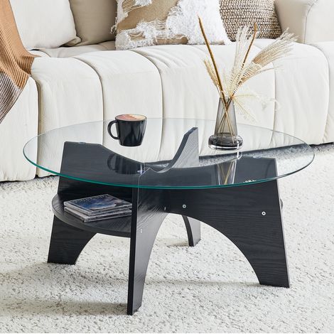 Tavolino rotondo Ø 80 cm in vetro di sicurezza e MDF nero DESVIAE (1/5)