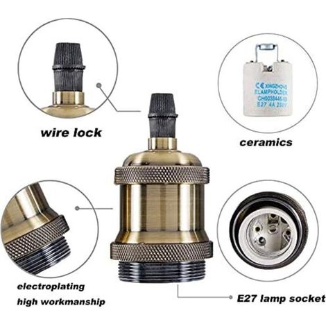 Douille E27 Vintage De Lampe,Douille Ampoule,Céramique Adaptateur Support De Lampe Pour Décorer Les Bars,Restaurants,Chambres,Cours 4 Pièces Bronze Socket (1/3)