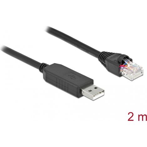 Delock Cable de conexiÃ³n serial con chipset FTDI, USB 2.0 Tipo-A macho a RS-232 RJ45 macho de 2 m negro