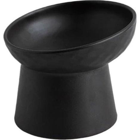 Ciotola per cibo per animali domestici, nera, lettiera rialzata, lettiera in ceramica inclinabile, lettiera in ceramica con gambe alte, cibo e acqua (1/5)