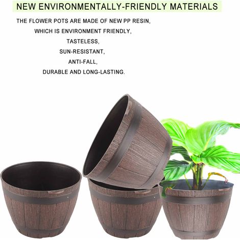 Pot de Fleurs en Résine PP Imitation Tonneau de Bois pour Plantation (1/5)