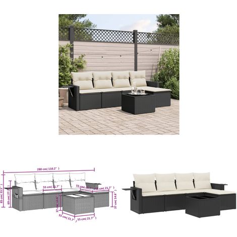 Salon de jardin 6 pcs avec coussins noir résine tressée - Salon De Jardin - Meuble Extérieur - Set Salon - Résine Tressée - Rotin Synthétique - Home & Living (1/3)
