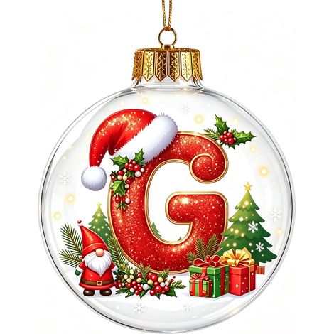 Boule à neige de Noël 3D en acrylique transparent, lettres, décoration à suspendre pour sapin de Noël (non lumineuse) (1/5)
