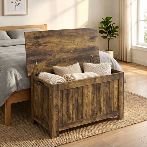 CHICFURN Coffre de rangement avec couvercle 81 x 40 x 46 cm en MDF brun rustique (1/5)