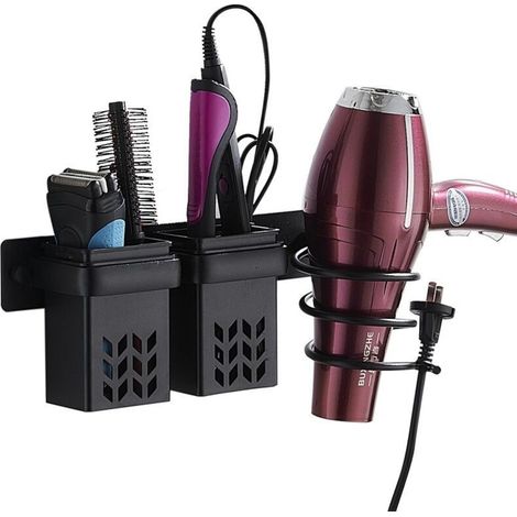 Porte Sèche Cheveux,Support Seche Cheveux et Support de Lisseur en Aluminium avec Rangement ABS et Range-Câbles,Support pour Bain Multifonctionnel pour Ranger Le sèche-Cheveux,Le lisseur,Plus (1/4)
