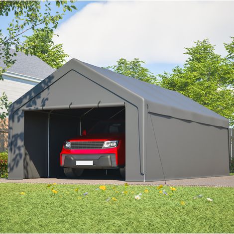 Carport 13 x 25 piedi con pareti rimovibili, telaio in acciaio zincato, grigio HAVRYA (1/5)