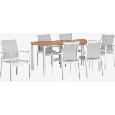 Set Tavolo Rettangolare Katiana in Alluminio e Legno Teak (160x90 cm) e 6 Sedie da Giardino in Alluminio Elvira SKLUM            