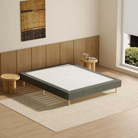 Dewinner – Sommier tapissier 140 x 190 cm – 9 pieds en bois massif – 28 lattes multiplis – Cadre de lit 29 cm – Soutien optimal pour matelas 140 x 190 cm (1/5)