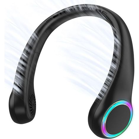 Ventilateur de cou sans pales -- Rechargeable par USB -- 4000 mAh -- Ventilateur de sport suspendu silencieux avec lumières colorées (1/3)