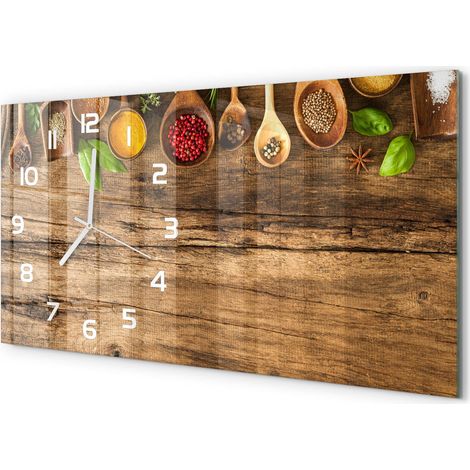Horloge Murale Sans Tic-Tac 60x30 cm Verre Trempé Design Panoramique Épices colorées (1/5)