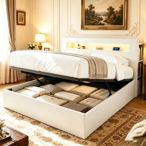 MEUBLIV Bettgestell 180x200 cm Weiß – Stauraum, LED-Kopfteil, ohne Matratze (1/5)