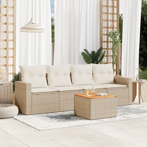 Juego de sofás jardín con cojines 5 pzas ratán sintético beige vidaXL (1/3)