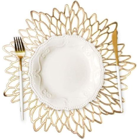 Set de Table Rond évidé, 6 pièces Set de Table doré métallisé Set de Table antidérapant Tapis de Protection (doré)- (1/5)