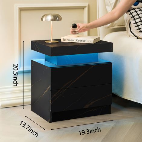 Ensemble de 2 tables de chevet LED modernes avec 2 tiroirs, meuble de chevet noir et or pour chambre à coucher (1/4)