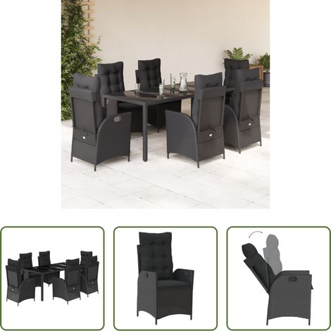 vidaXL Gartentisch - 7-tlg. Garten-Essgruppe mit Kissen Schwarz Poly Rattan (1/5)