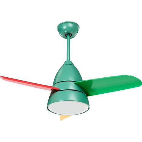 Ventilador de techo de metal verde rojo amarillo 60 cm sintético luz Strawberry