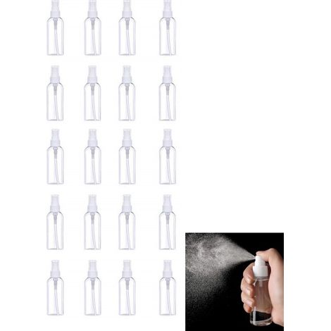 Confezione da 20 flaconi spray in plastica trasparente da 100 ml con nebulizzatore fine (1/5)