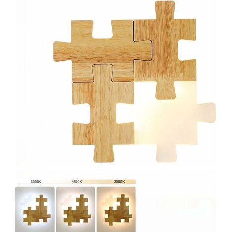 12W LED Wandleuchte Kinderzimmer DIY Puzzle Dekoration Holz Wandleuchte 3 Farben Dimmbare Nachttischlampe Holz Wandlampe Nachtlicht Beleuchtung FLITI (1/4)