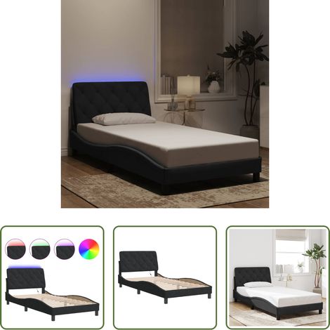 LED-Leuchten - Bettgestell mit LED ohne Matratze Schwarz 100x200 cm Samt (1/5)