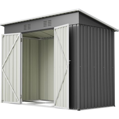 CHICFURN Caseta de jardín de metal 8x4 pies con puerta con cierre, techo a un agua, 2 rejillas de ventilación, estructura galvanizada gris para exterior (1/5)