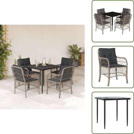 Coussin de siège - vidaXL Ensemble à manger de jardin et coussins 5 pcs gris clair rotin - Housses amovibles