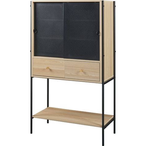 Credenza alta/cassettiera/mobile contenitore per soggiorno ingresso o camera da letto 140 x 80 x 40 cm effetto rovere nero 030009022