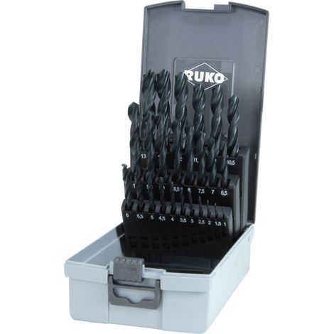 RUKO Spiralbohrersatz DIN 338 Typ N HSS R in Kunststoffkassette (ABS) Ø 1,0 mm bis 13,0 mm x 0,5 mm (1/5)