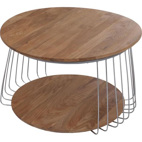[NON UTILIZZATO] MCA Tavolino salotto HHG-194, tavolo d'appoggio da caffè, tavolino elegante, metallo MDF rotondo Ø 70 cm, marrone