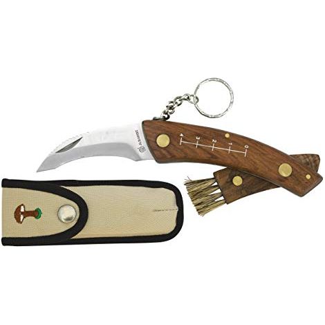 Coltello a forma di fungo in acciaio inox con portachiavi + fodero, lama da 7,5 cm (1/4)