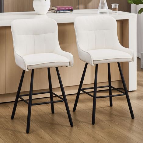 Wahson Tabouret de Bar Lot de 2 en Chenille, Chaise de Bar avec Pied Métal, Tabouret Haut Cuisine Moderne pour Café/Restaurant/Bar, Beige (1/5)