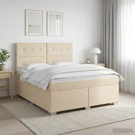 Cama box spring con colchón Crema 140 x 200 cm Tela (1/5)