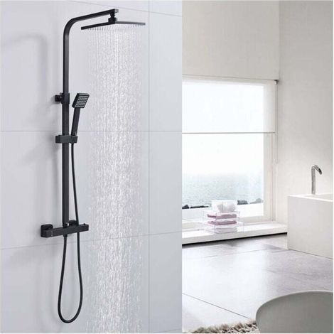 Thermostatic Shower Column Shower Set Brass Body Adjustable Height Shower System Black (1/4)