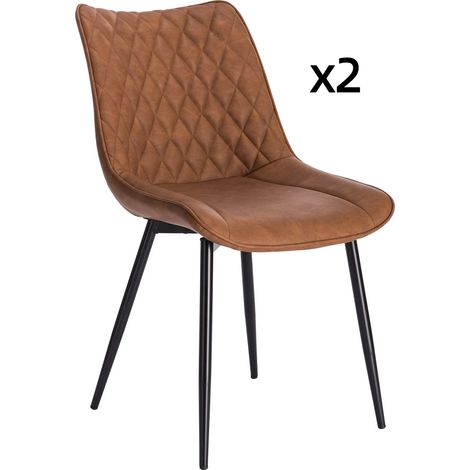 Lot de 2 chaises de salle à manger en similicuir marron clair avec dossier incurvé (1/5)