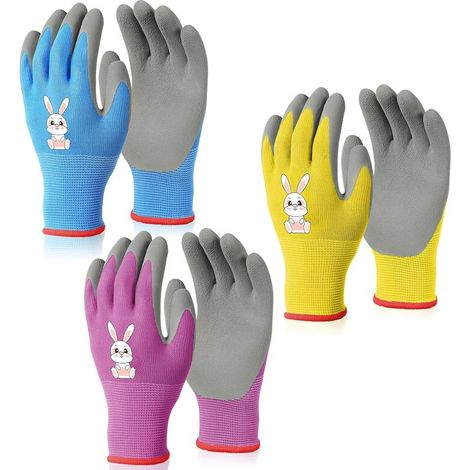 OSDUE 3 Paar Kinder-Gartenhandschuhe, Alter 8-11 Jahre, mit Gummihandflächen, wasser- und schmutzabweisend (1/5)