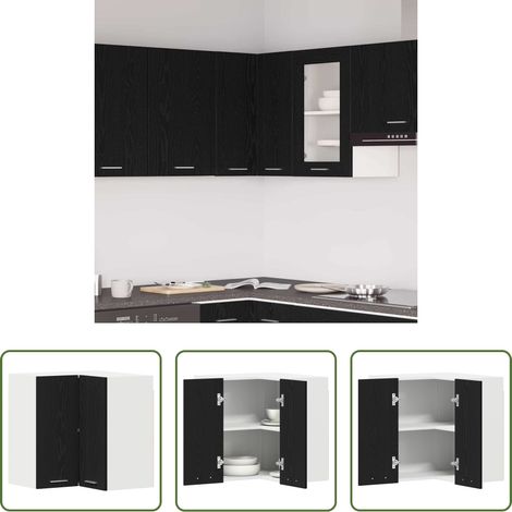 Rangement cuisine -  Armoire suspendue avec étagère Lyon Chêne noir 57 x 57 x 60 cm (1/5)