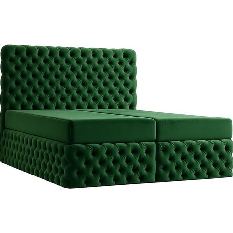 Lit Capitonné Chesterfield - Vert Bouteille - 180x210 Cm - Lit En Velours - Design Moderne - Matelas À Ressorts Bonnell (1/5)