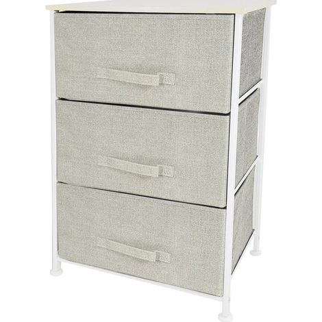 TrAdE Shop Traesio - Mobiletto Multiuso Con 3 Cassetti In Tessuto Beige Design Salvaspazio Casa H73x45x30cm - (1/3)