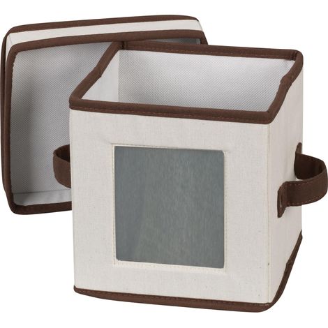 Coffre de Rangement pour soucoupes en Toile Naturelle avec Bordure Marron (1/5)